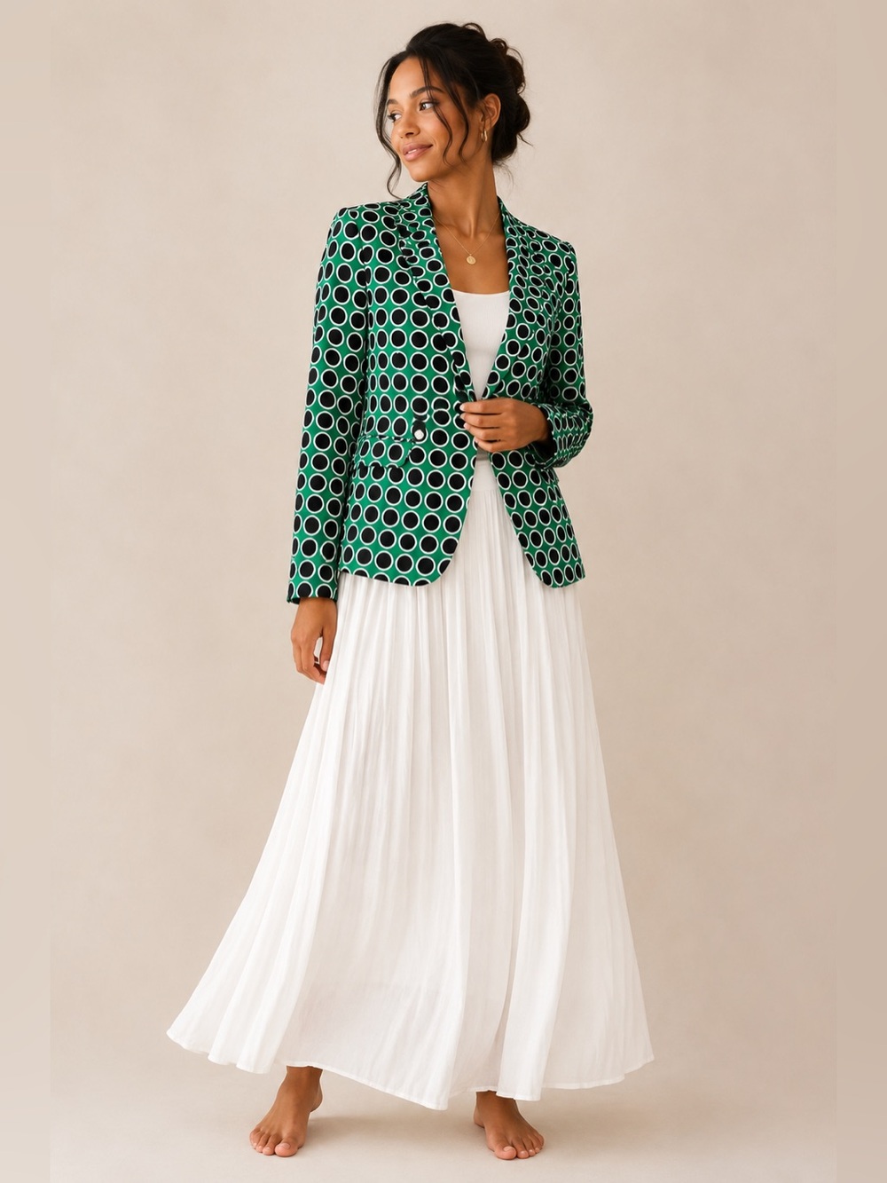 Michael Kors Blazer Jacket MK Green Black White Polka Dot